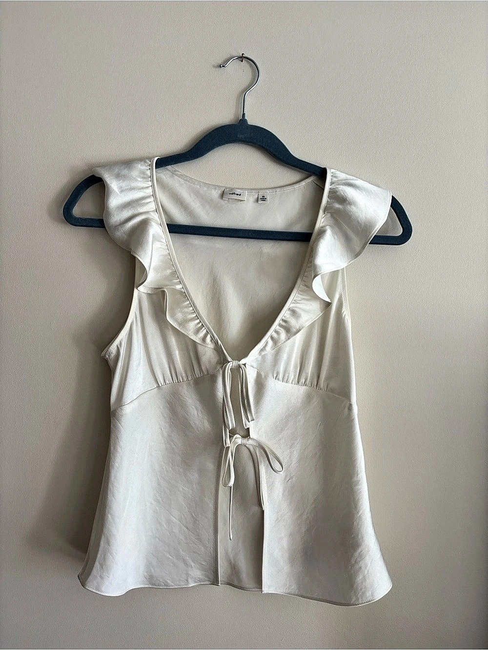 Wilfred Tonka Satin Blouse White Ruffle Front-Tie